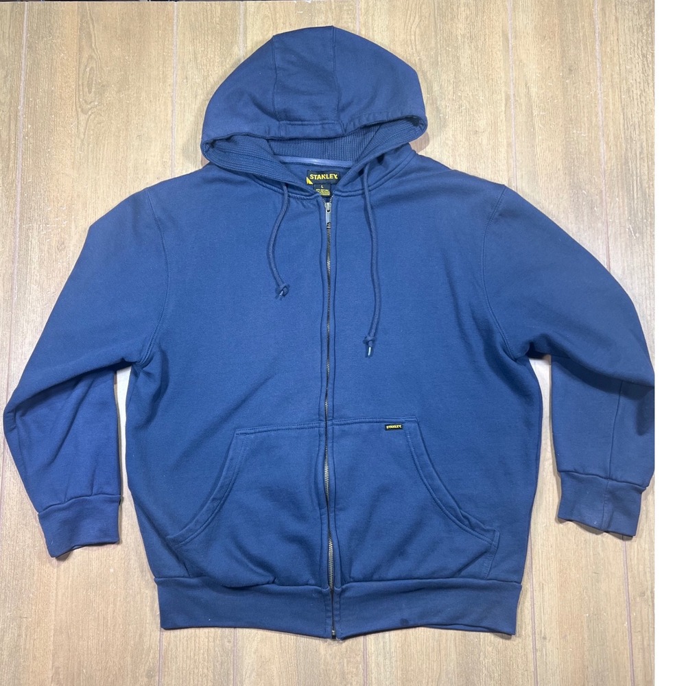 Stanley Mens Full Zip Hoodie Navy Blue Thermal Waffle Lined Sweatshirt Large